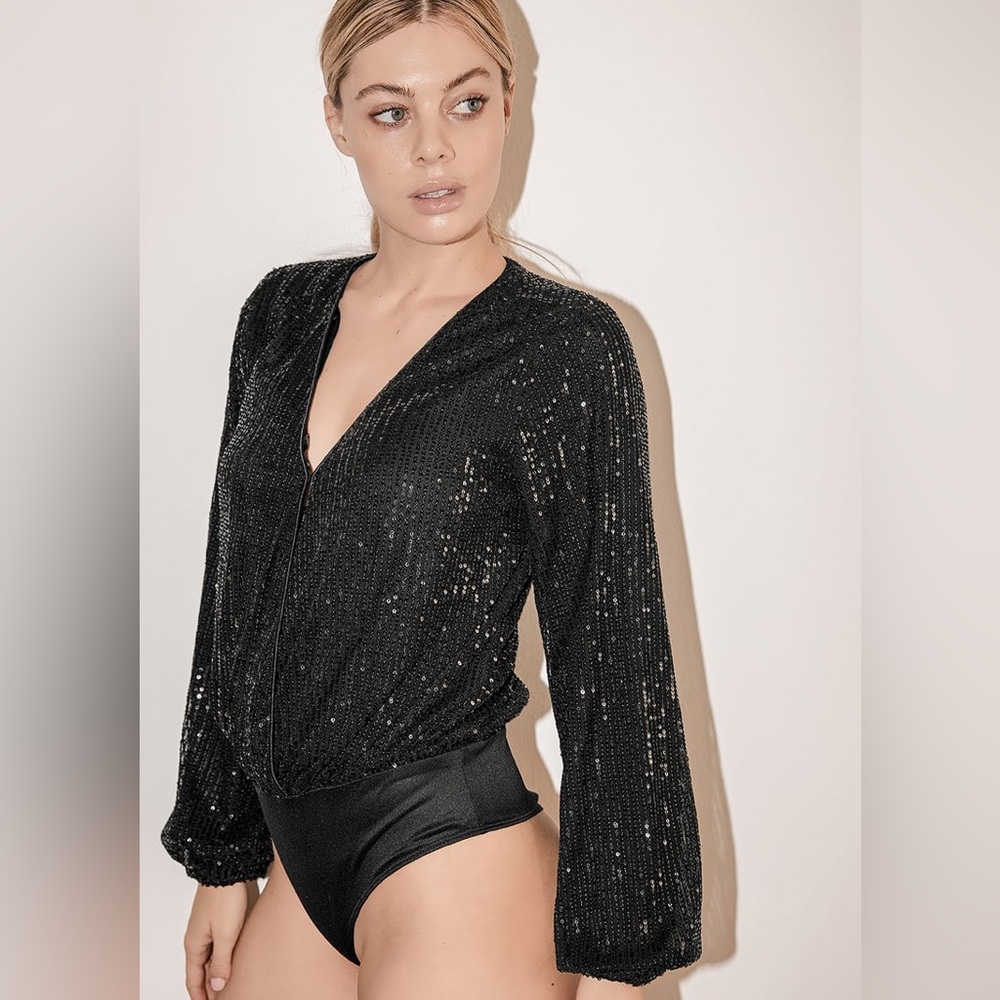 Sage the Label black sequin bodysuit NWT size xs
